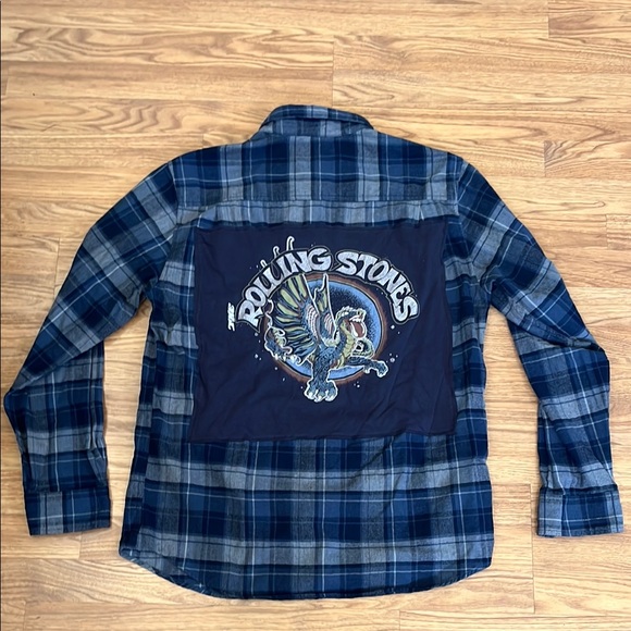 The Rolling Stones Upcycled Flannel Shirt Unisex Size Large L - Picture 2 of 5